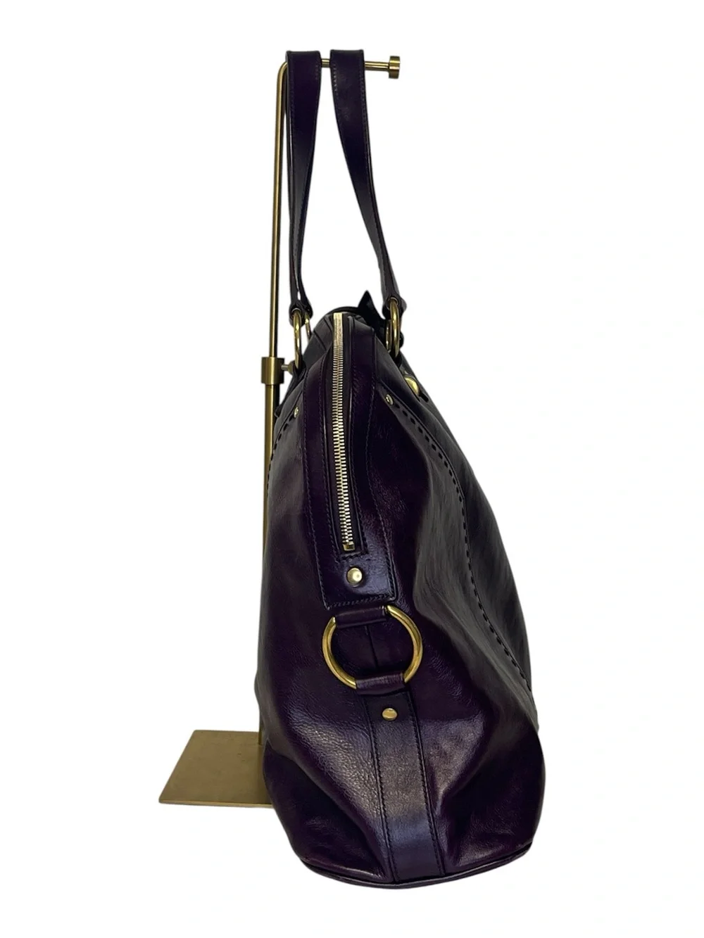Yves Saint Laurent Plum Leather Shoulder Bag with Gold Hardware